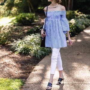 Zara Striped Off the Shoulder Tunic Top